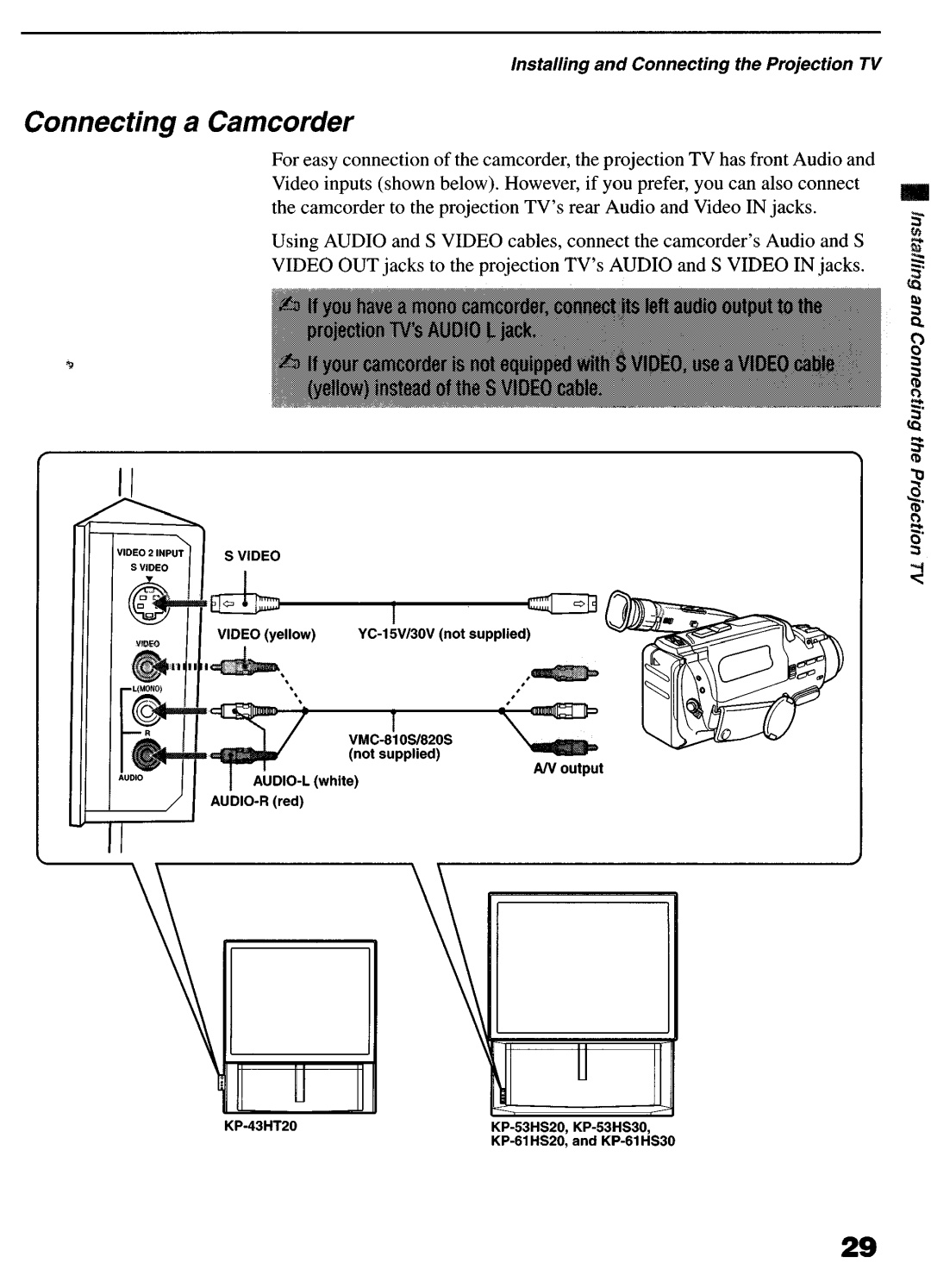 Sony KP-6lHS20 manual Connecting Camcorder 