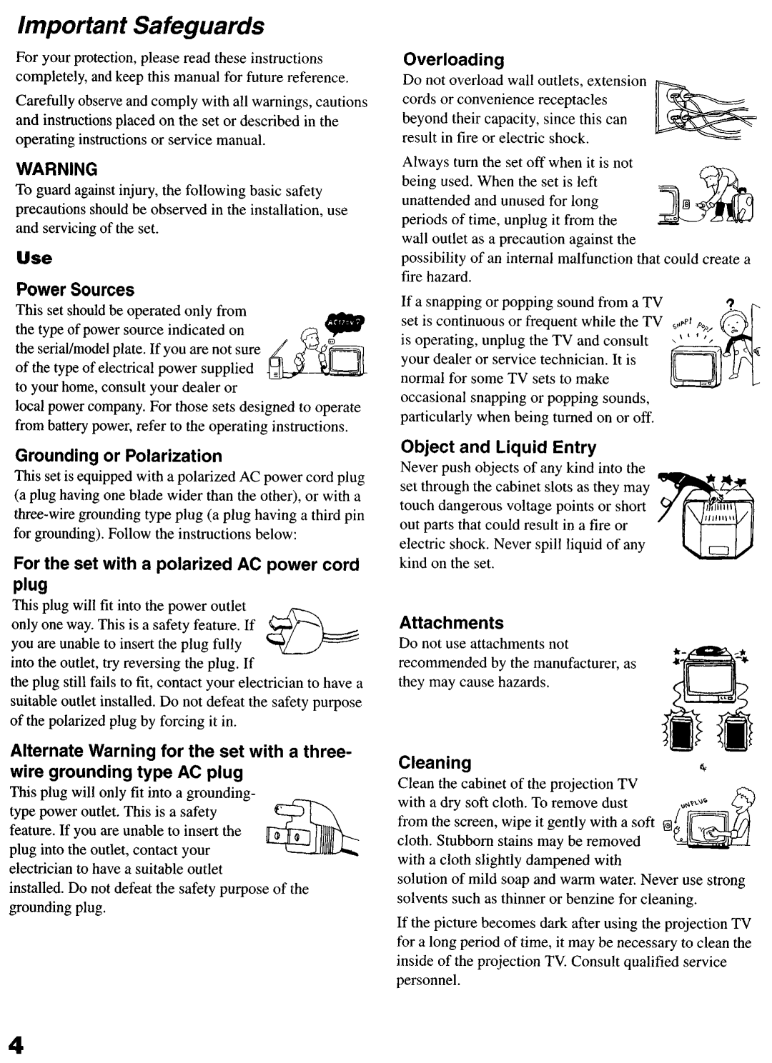 Sony KP-6lHS20 manual Important Safeguards 