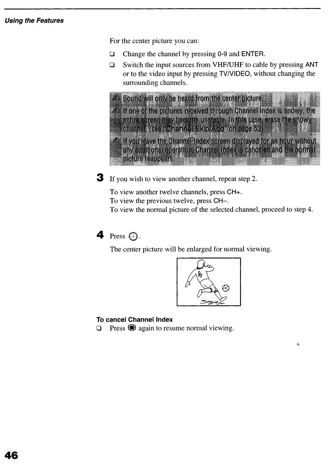 Sony KP-6lHS20 manual Press EB again to resume normal viewing, To cancel Channel Index 