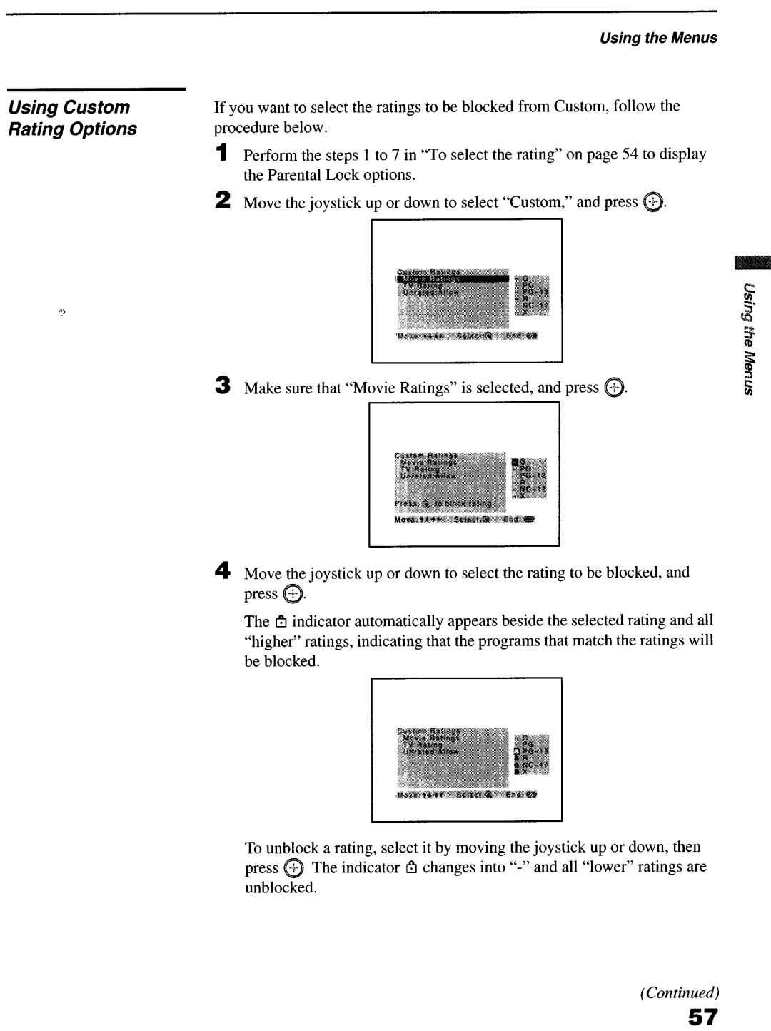 Sony KP-6lHS20 manual Using Custom Rating Options 