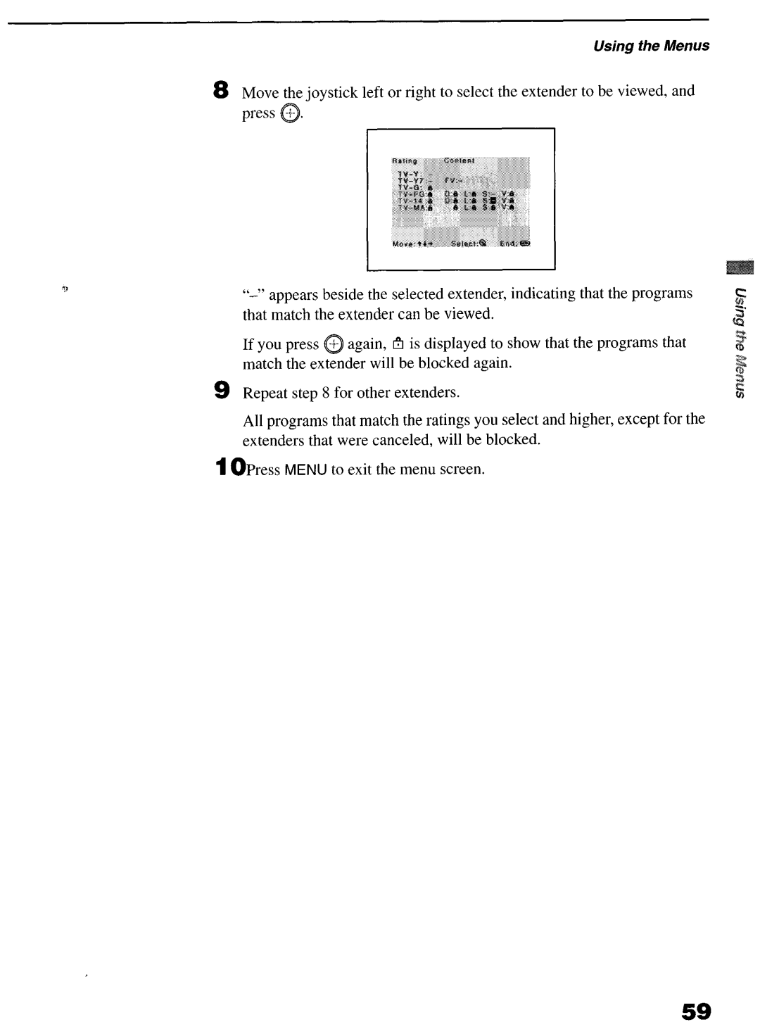 Sony KP-6lHS20 manual Using the Menus 