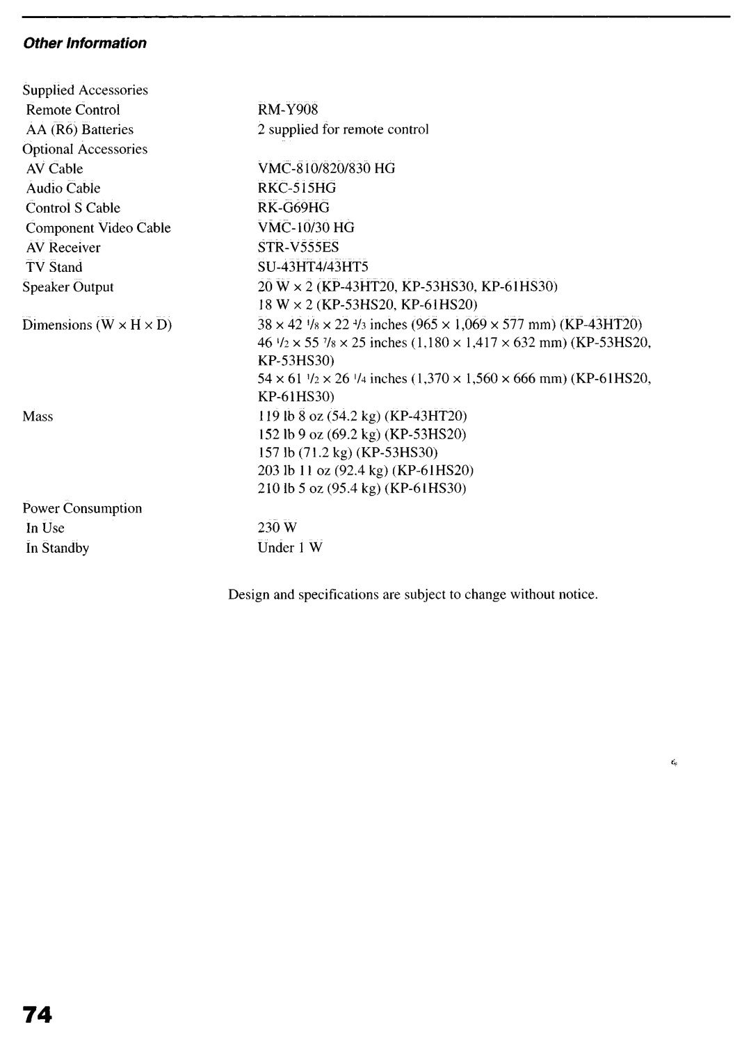 Sony KP-6lHS20 manual RK-G69HG, STR-V555ES 