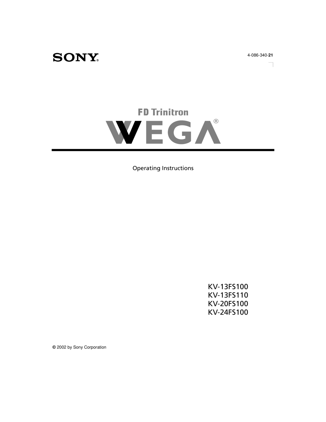 Sony KV 13FS100, KV 13FS110, KV 24FS100 manual KV-13FS100 KV-13FS110 KV-20FS100 KV-24FS100 