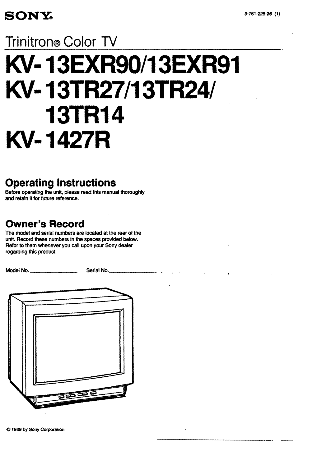 Sony KV-1427R, KV-13TR24, KV-13TR14, KV-13TR27, KV-13EXR91, KV-13EXR90 manual 