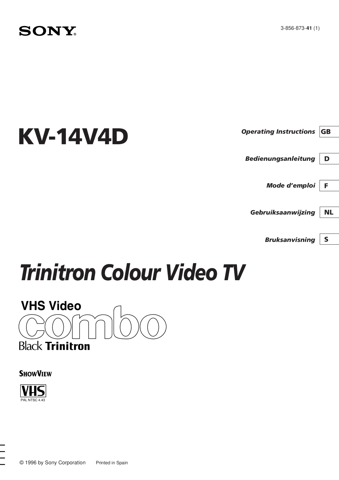 Sony KV-14V4D operating instructions Trinitron Colour Video TV 