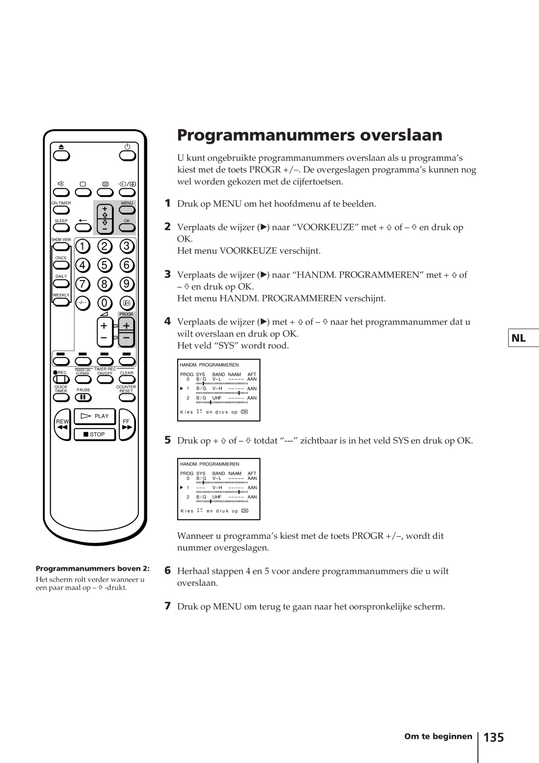 Sony KV-14V4D operating instructions Verplaats de wijzer z naar HANDM. Programmeren met + ×of 