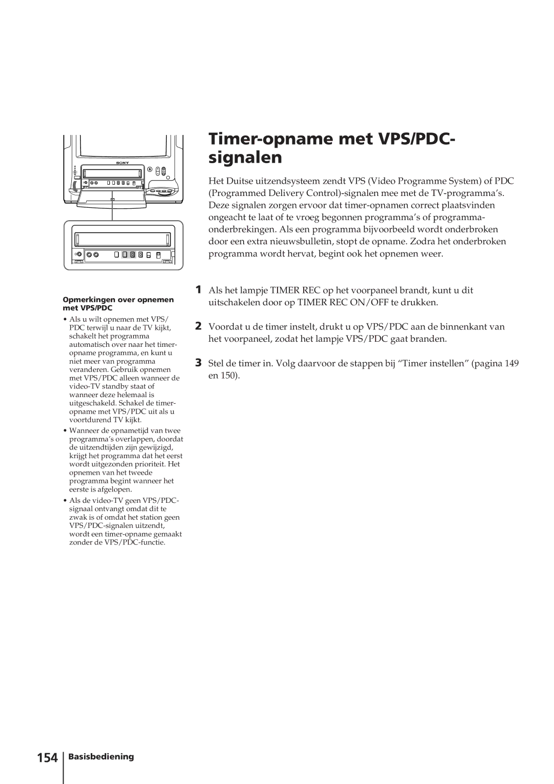 Sony KV-14V4D operating instructions Timer-opname met VPS/PDC- signalen, 154 