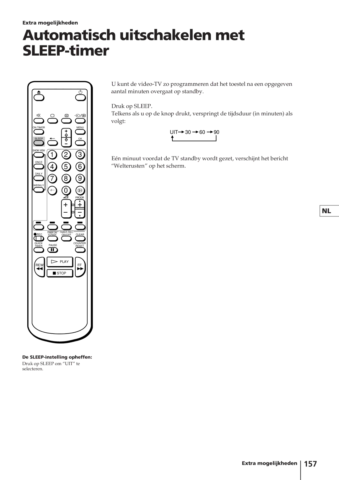 Sony KV-14V4D operating instructions Automatisch uitschakelen met SLEEP-timer, 157, Extra mogelijkheden 