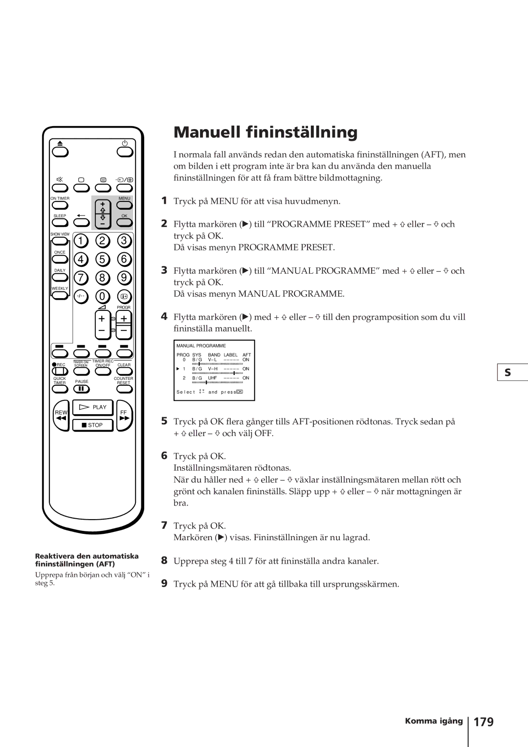 Sony KV-14V4D operating instructions Reaktivera den automatiska fininställningen AFT 