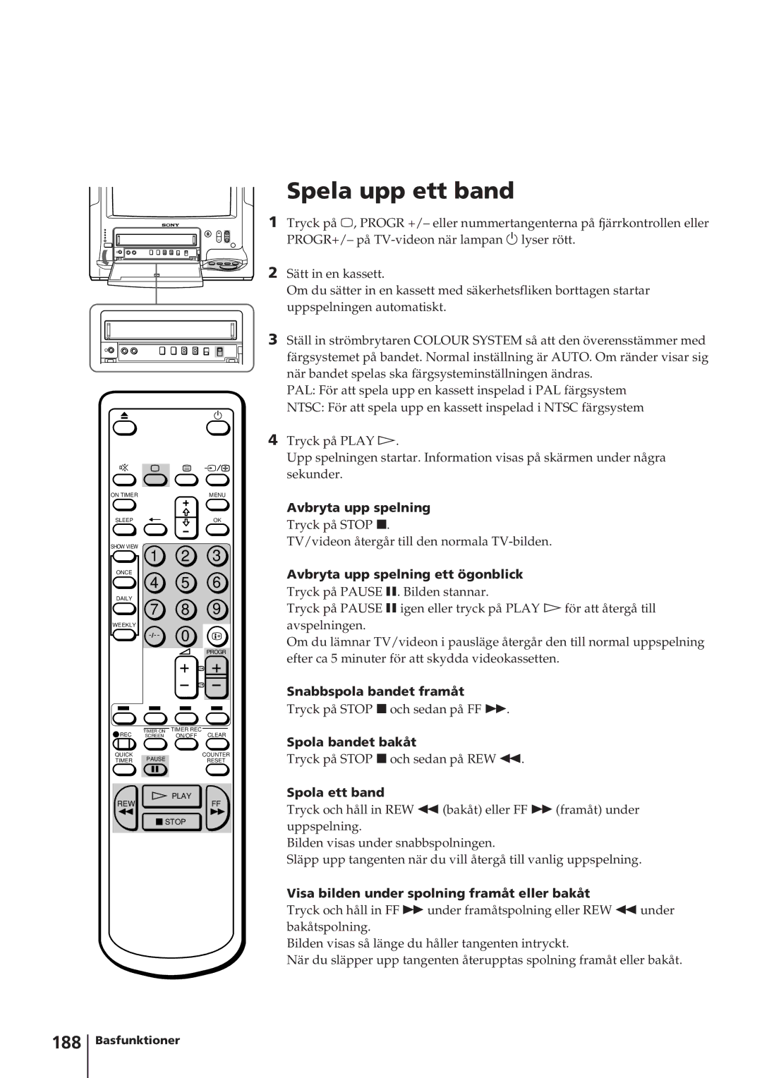 Sony KV-14V4D operating instructions Spela upp ett band, 188 