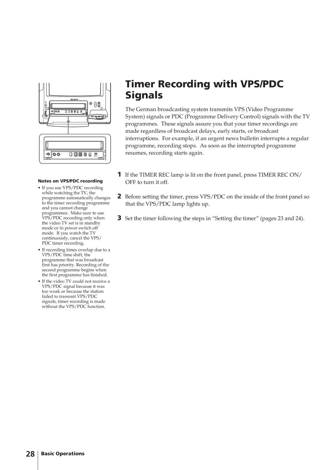 Sony KV-14V4D operating instructions Timer Recording with VPS/PDC Signals 