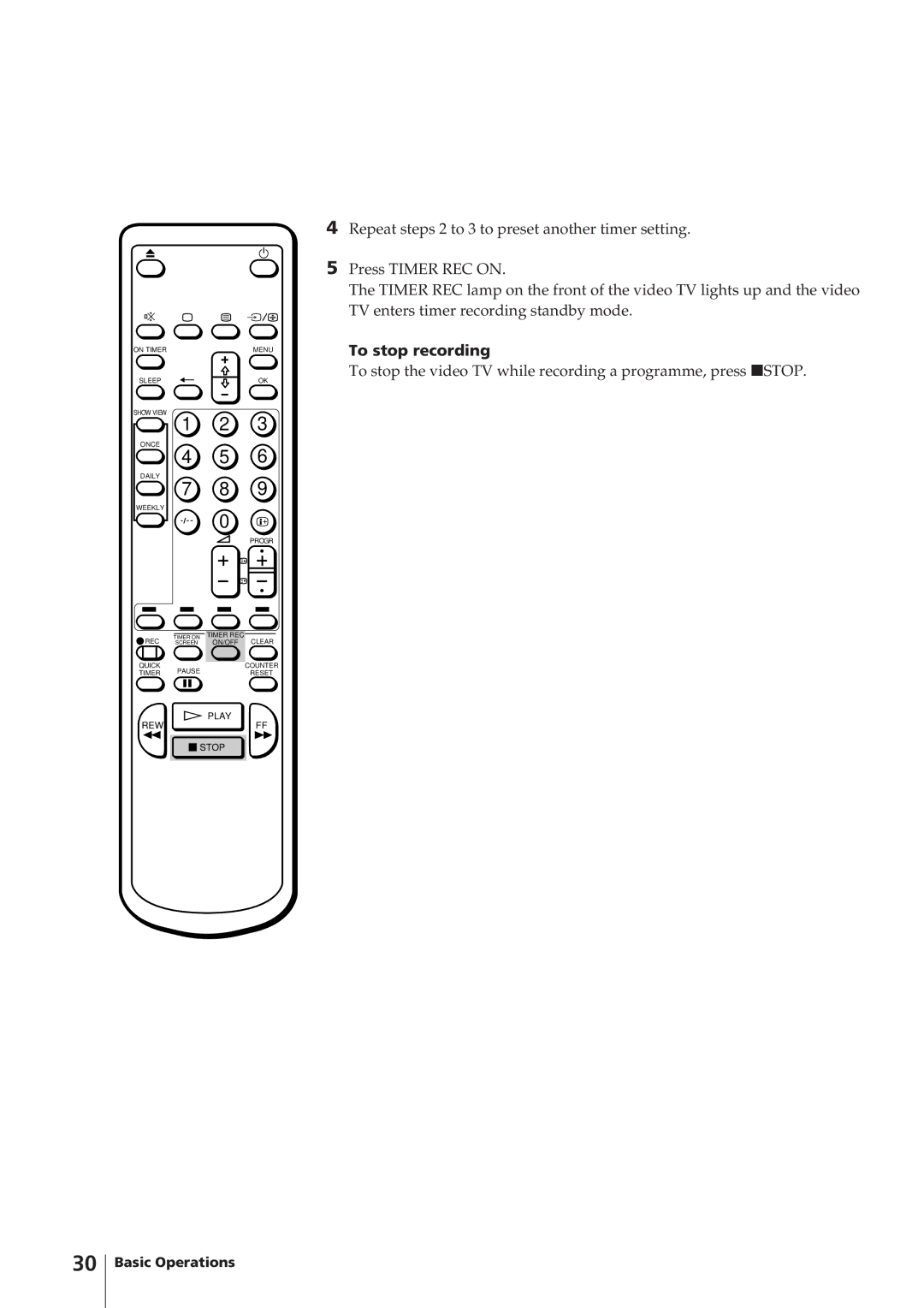 Sony KV-14V4D operating instructions To stop recording 