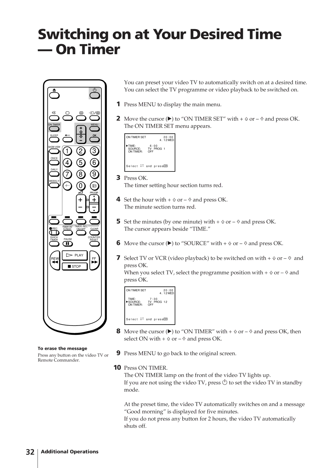 Sony KV-14V4D operating instructions Switching on at Your Desired Time On Timer 