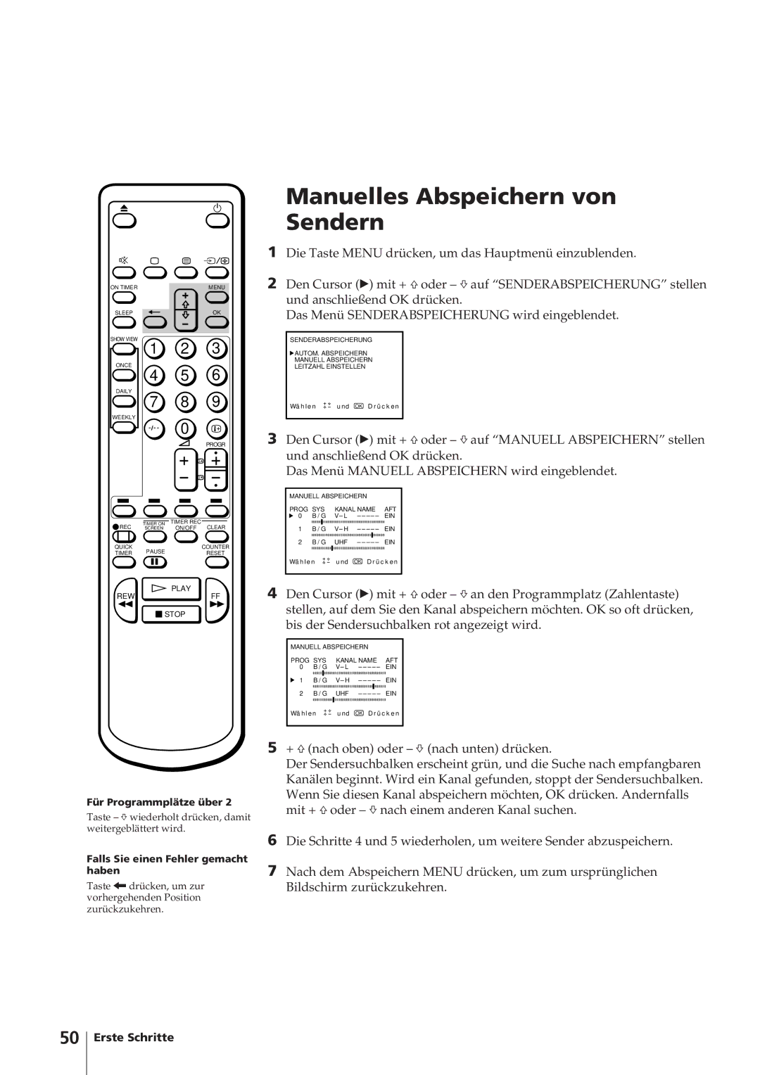 Sony KV-14V4D operating instructions Für Programmplätze über 