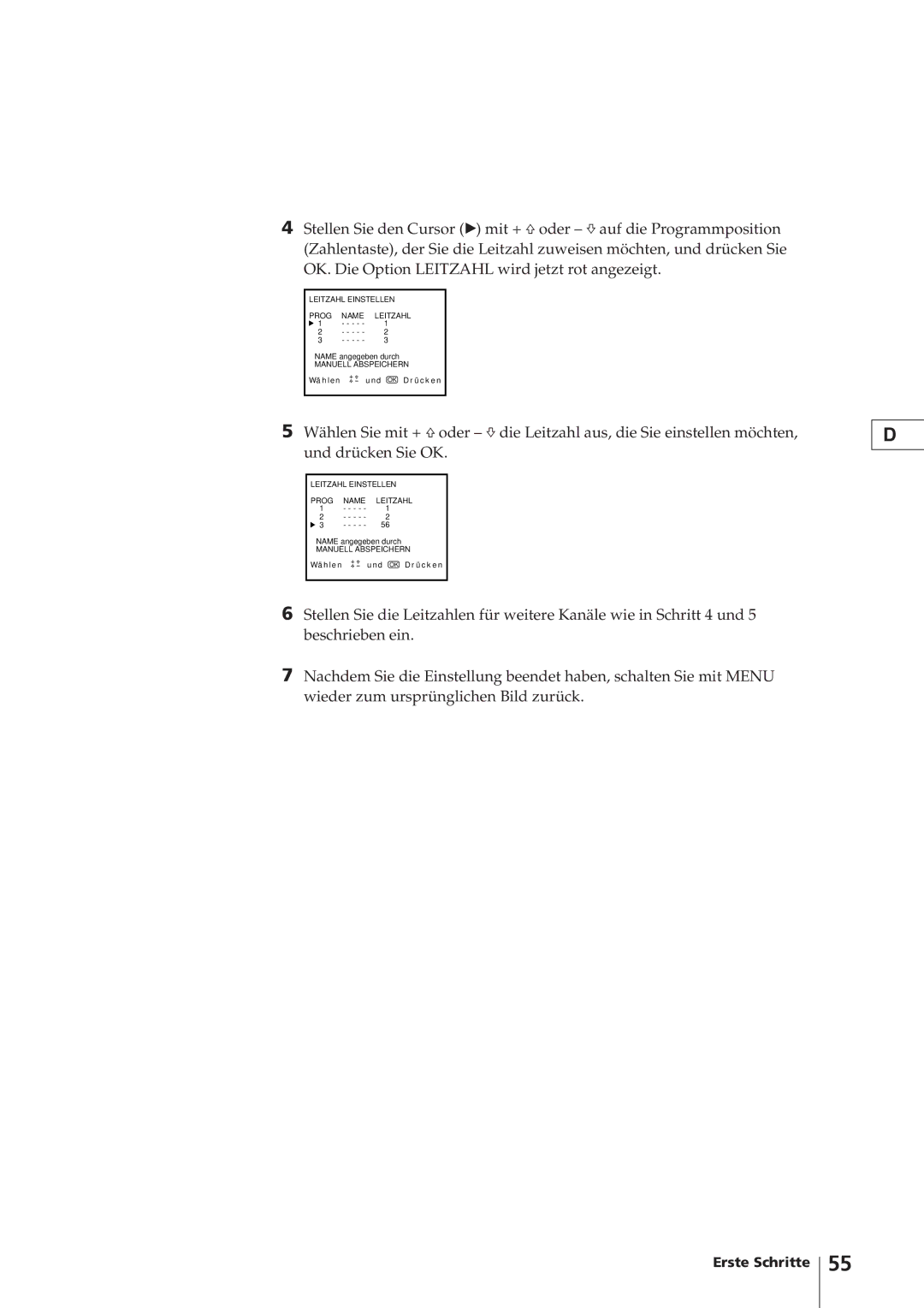 Sony KV-14V4D operating instructions Name Leitzahl 