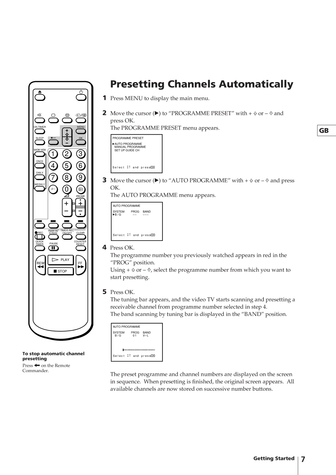 Sony KV-14V4D operating instructions Presetting Channels Automatically 