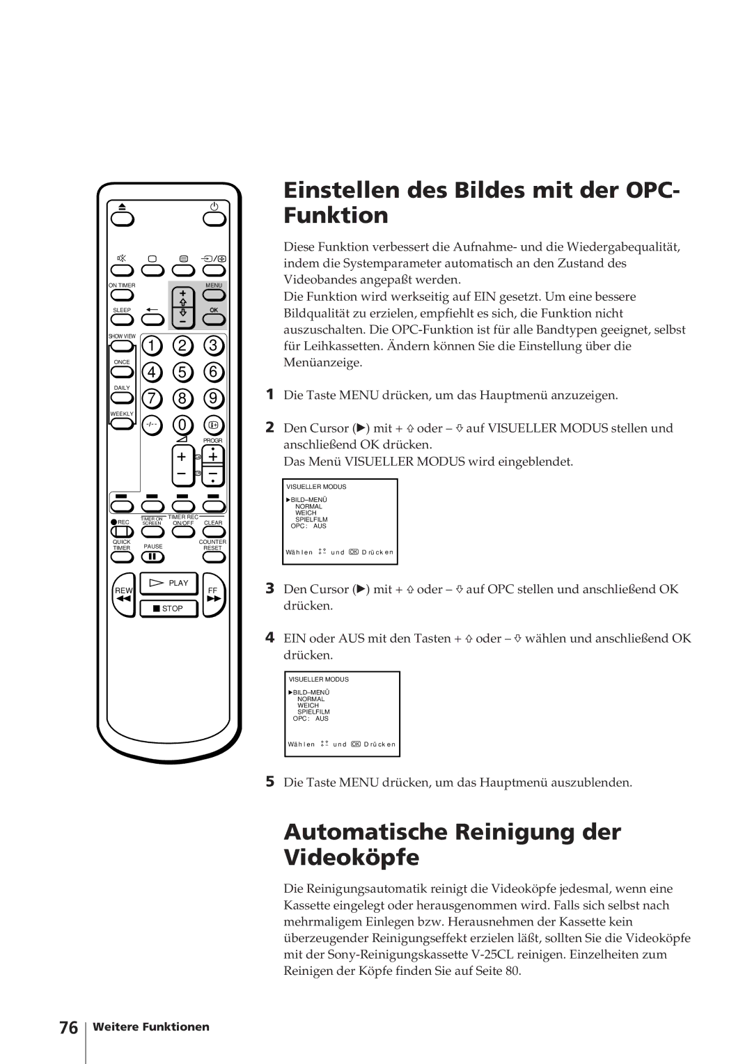 Sony KV-14V4D operating instructions Automatische Reinigung der Videoköpfe 