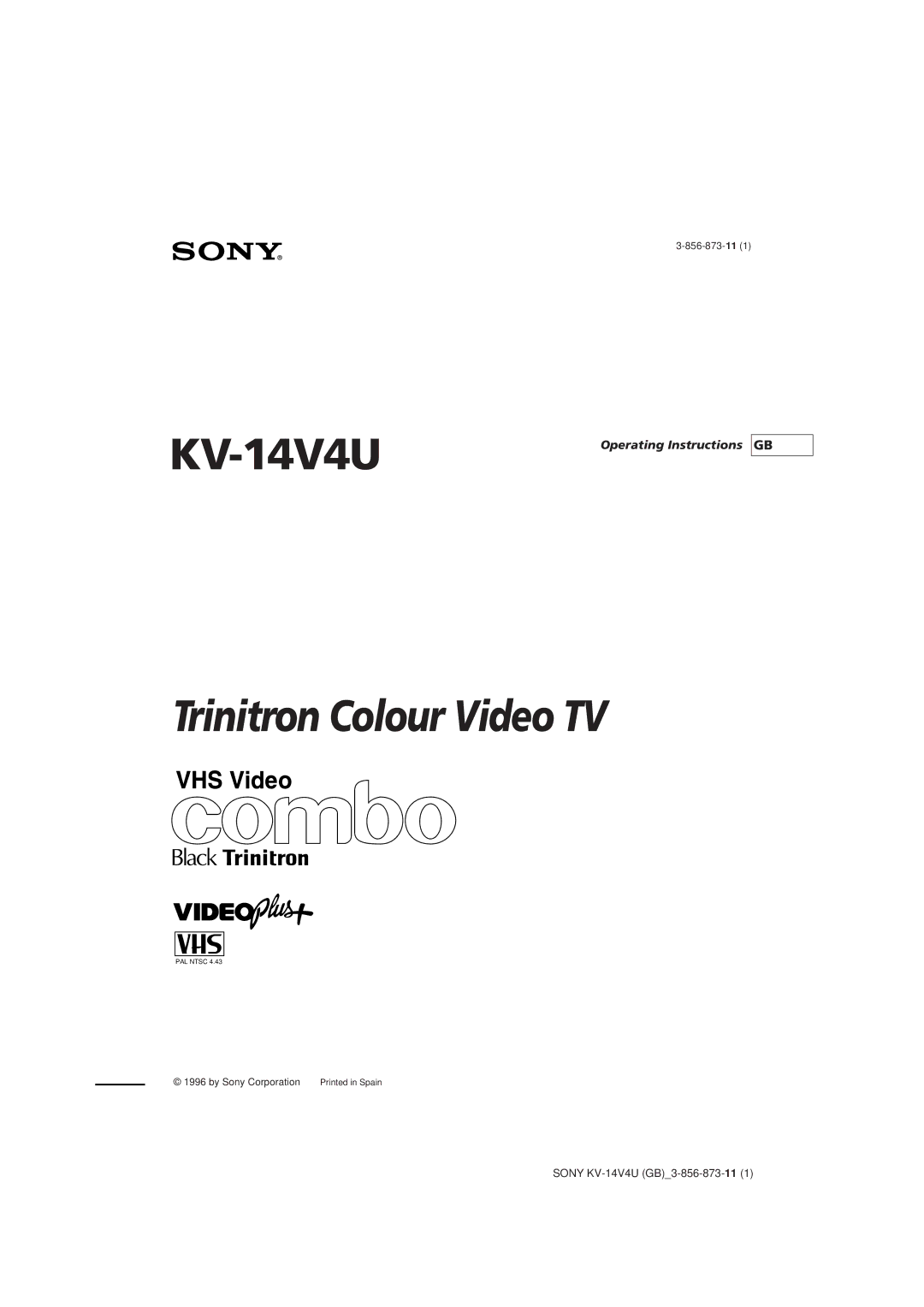 Sony KV-14V4U operating instructions Trinitron Colour Video TV 