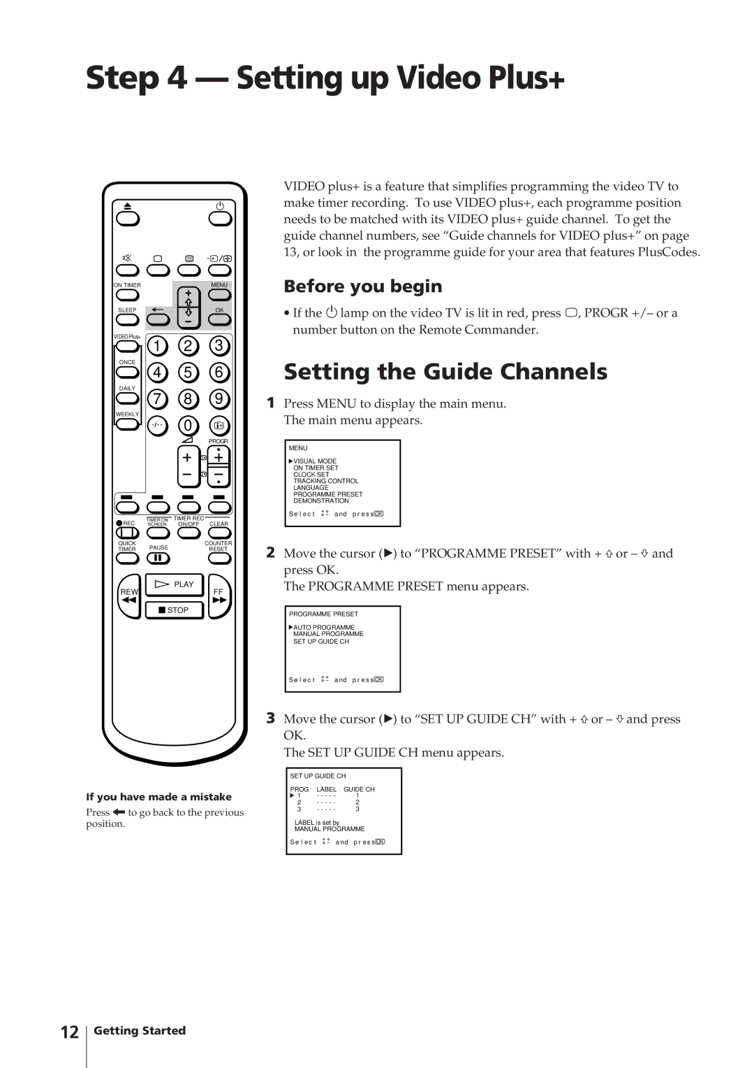 Sony KV-14V4U operating instructions Setting up Video Plus+, Setting the Guide Channels 