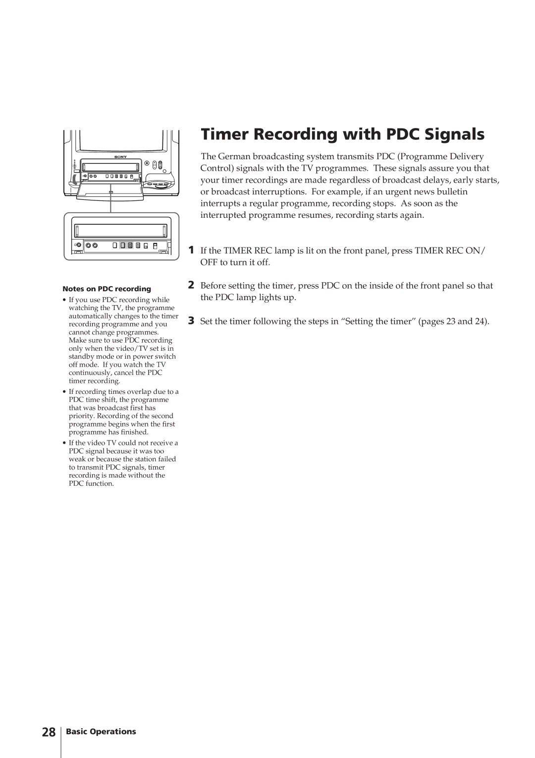 Sony KV-14V4U operating instructions Timer Recording with PDC Signals 