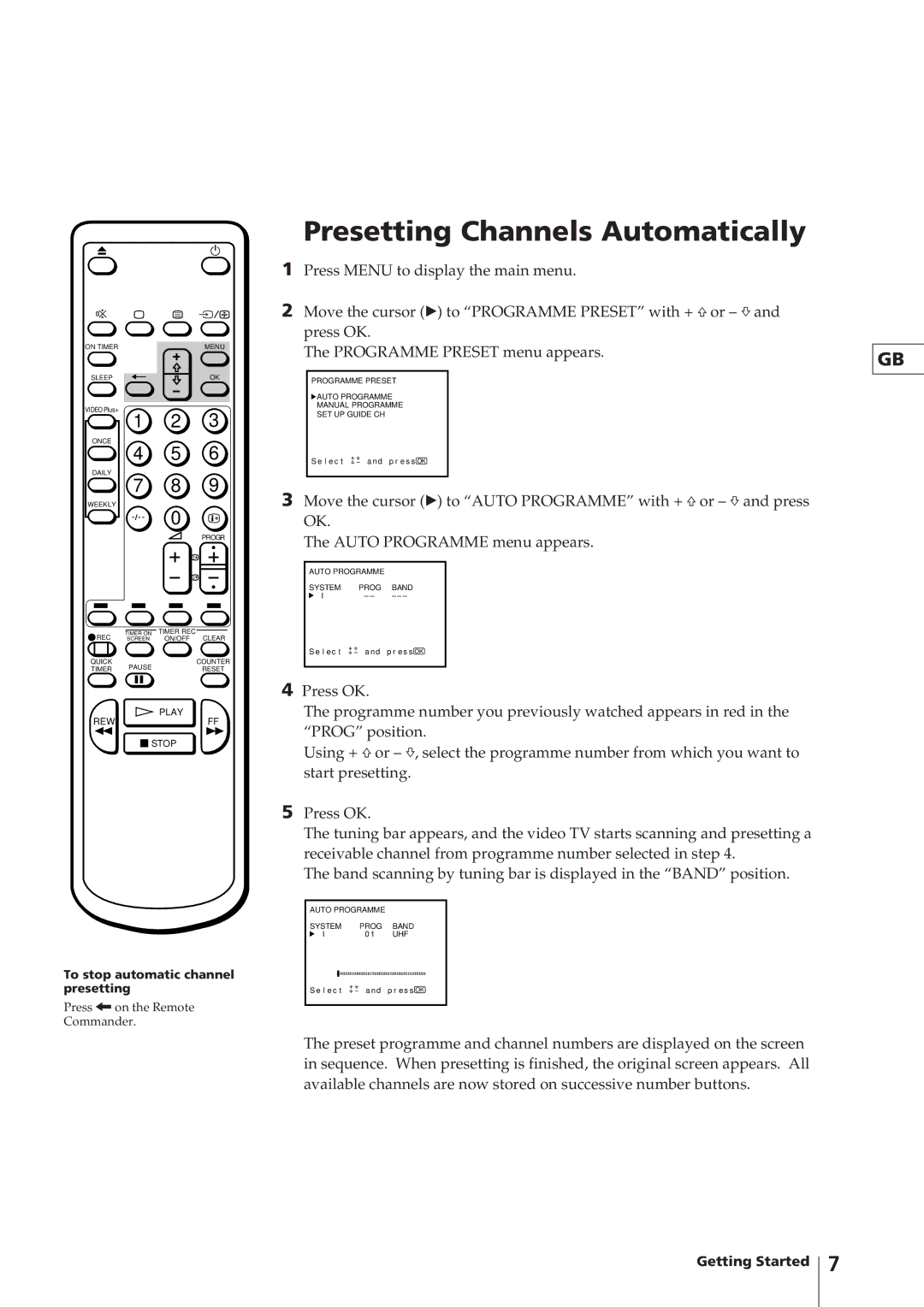 Sony KV-14V4U operating instructions Presetting Channels Automatically 