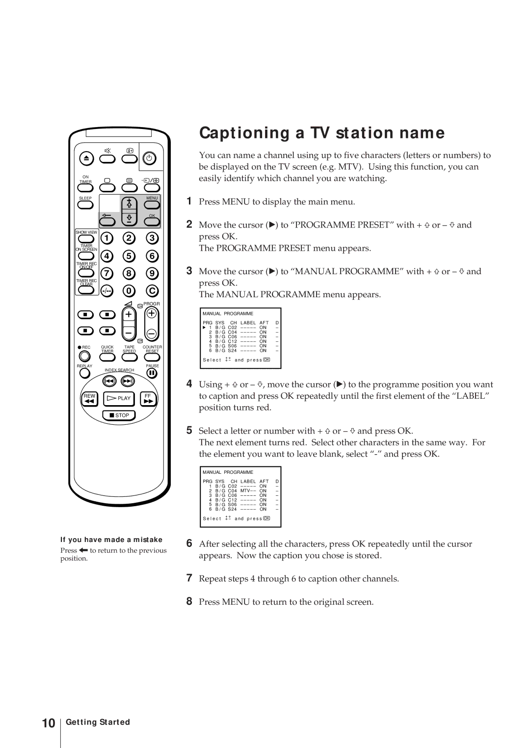 Sony KV-14V5D, KV-14V6D, KV-21V6D, KV-21V5D operating instructions Captioning a TV station name 