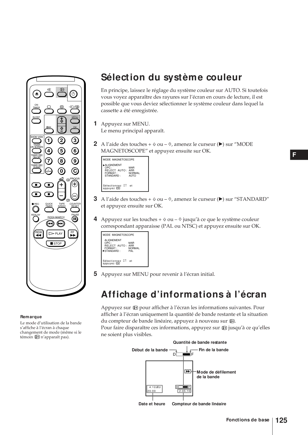 Sony KV-21V6D, KV-14V6D, KV-14V5D, KV-21V5D operating instructions Sélection du système couleur, 125 