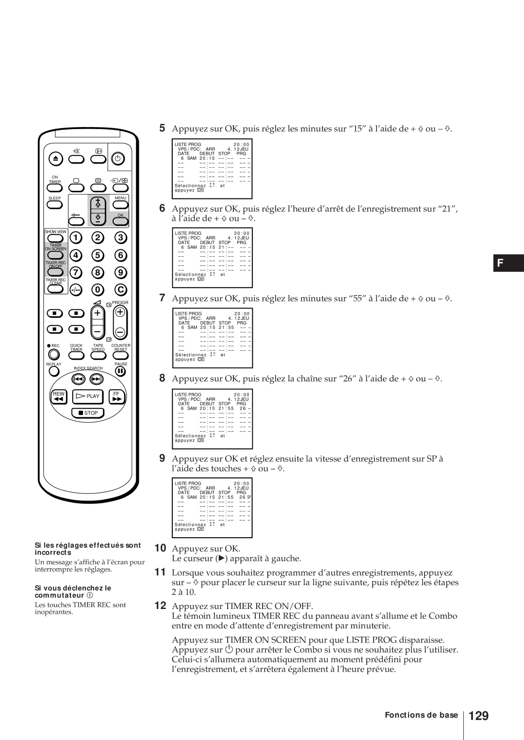 Sony KV-21V6D, KV-14V6D, KV-14V5D 129, Si les réglages effectués sont incorrects, Si vous déclenchez le commutateur U 