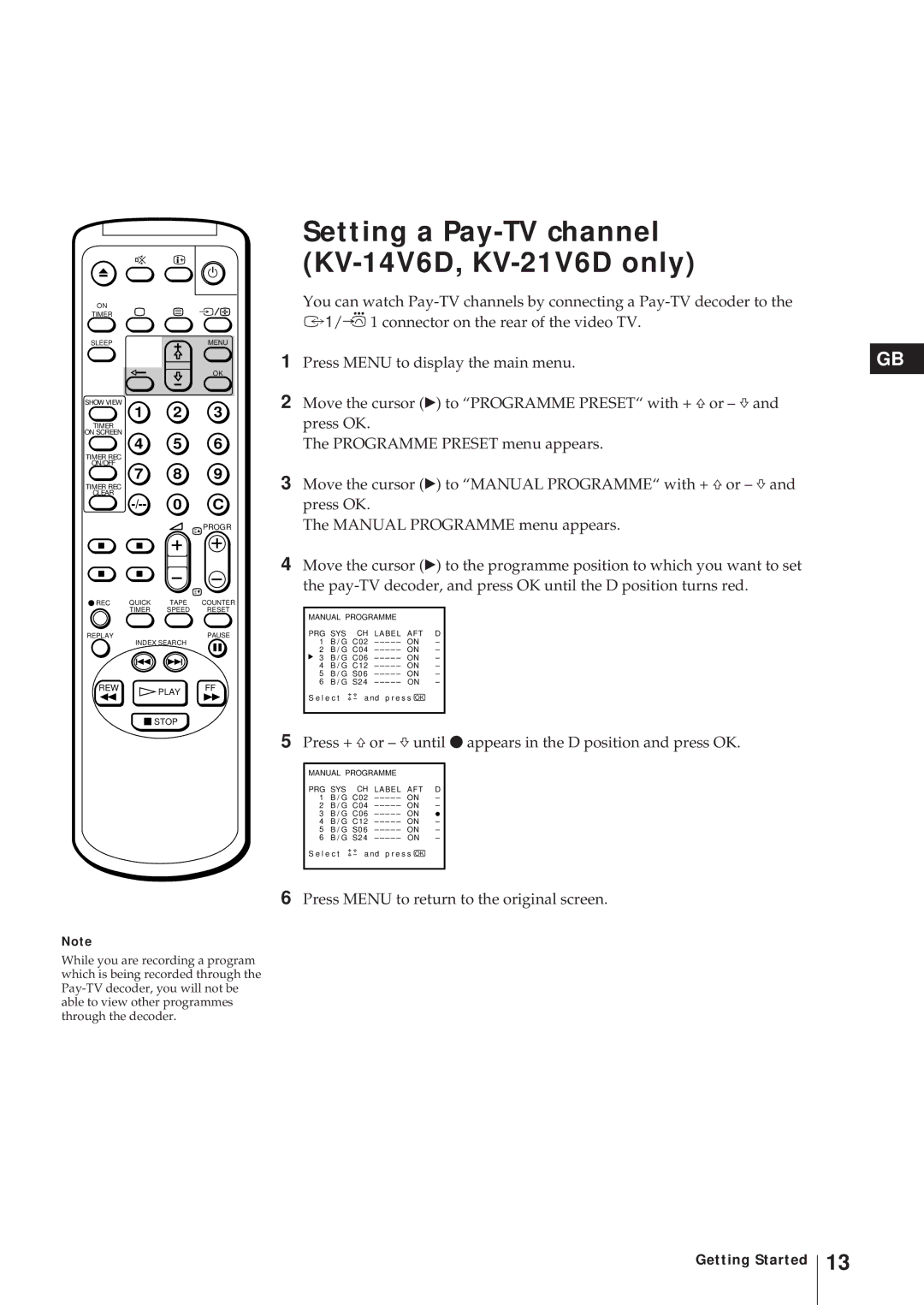 Sony KV-21V6D, KV-14V6D, KV-14V5D, KV-21V5D operating instructions Press + ×or Ãuntil r appears in the D position and press OK 