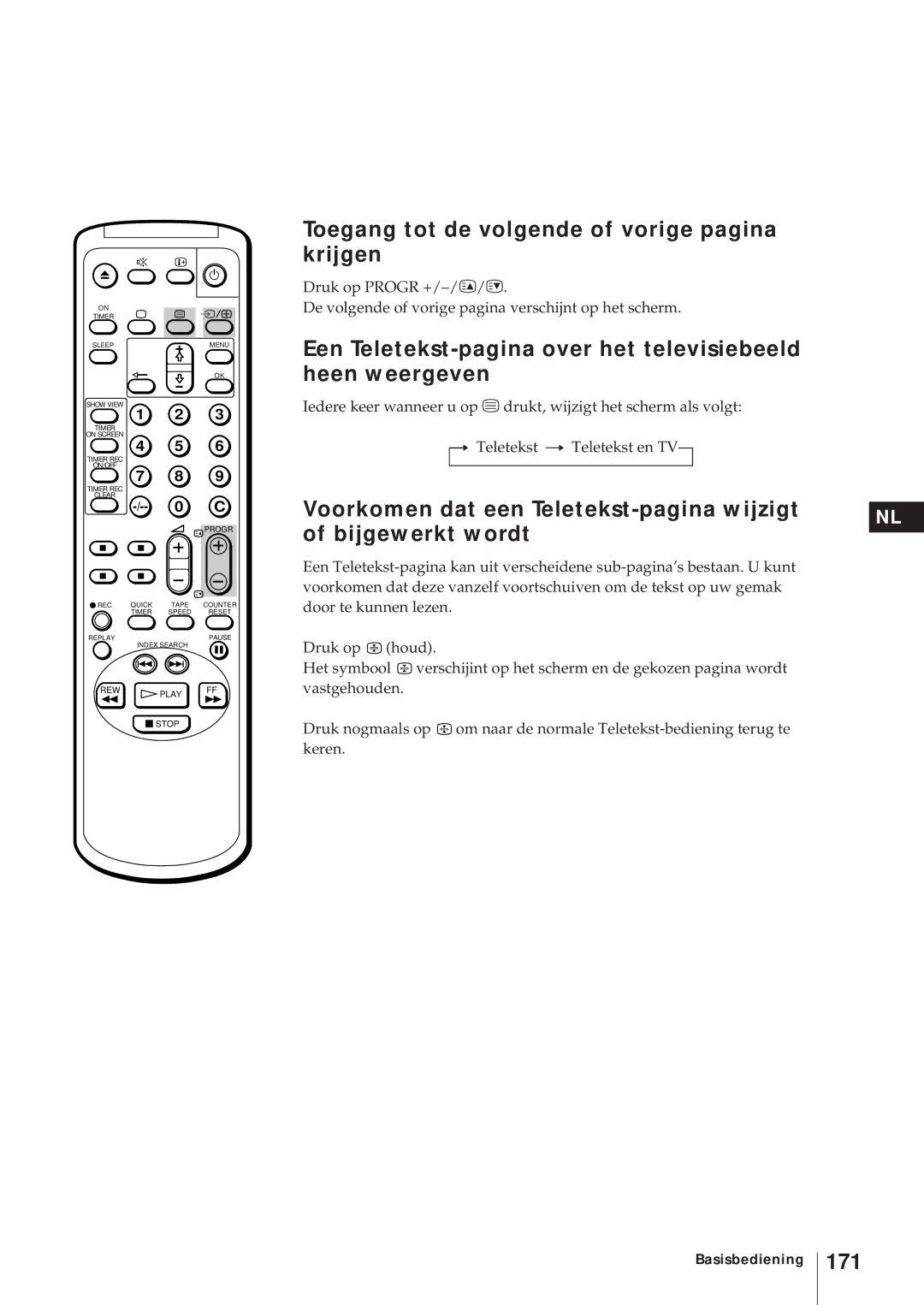 Sony KV-21V5D, KV-14V6D, KV-21V6D, KV-14V5D operating instructions Toegang tot de volgende of vorige pagina krijgen, 171 