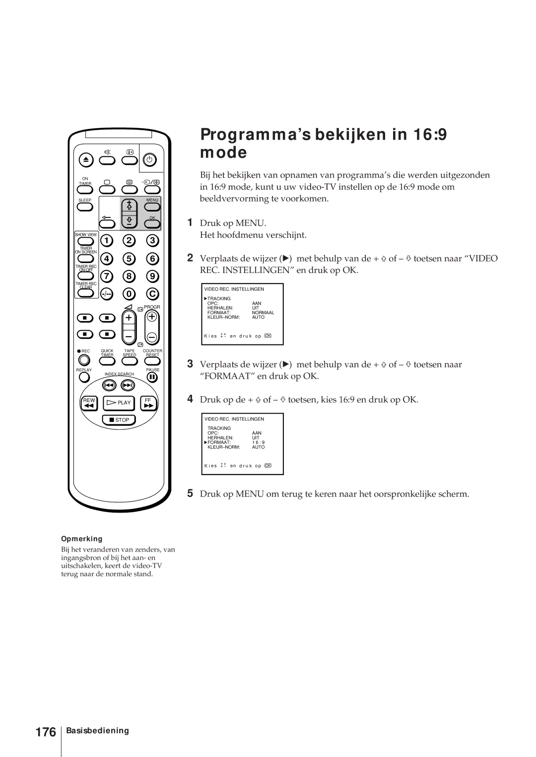 Sony KV-14V6D, KV-21V6D, KV-14V5D, KV-21V5D operating instructions Programma’s bekijken in 169 mode, 176 