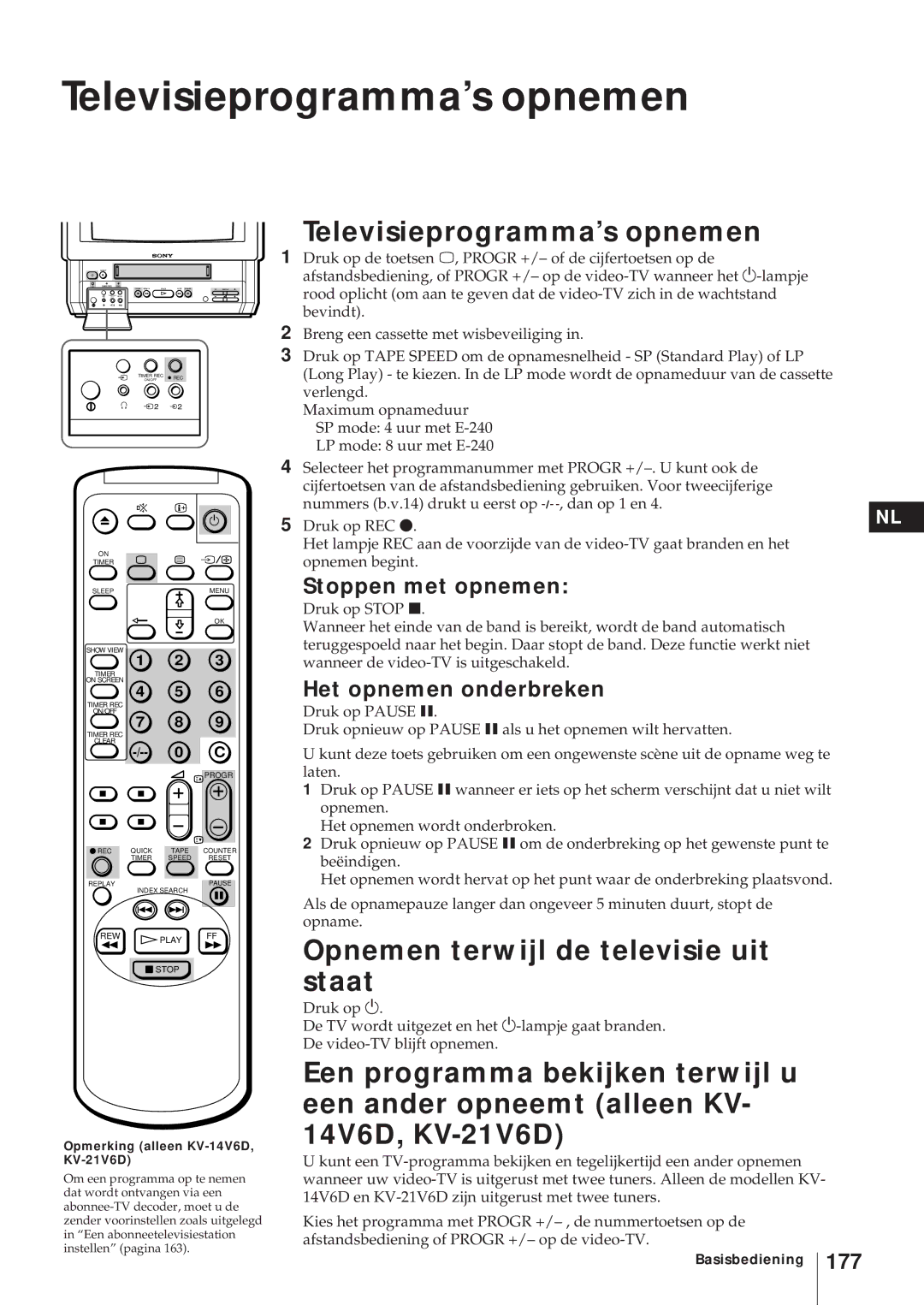 Sony KV-21V6D, KV-14V6D, KV-14V5D, KV-21V5D Televisieprogramma’s opnemen, Opnemen terwijl de televisie uit staat 