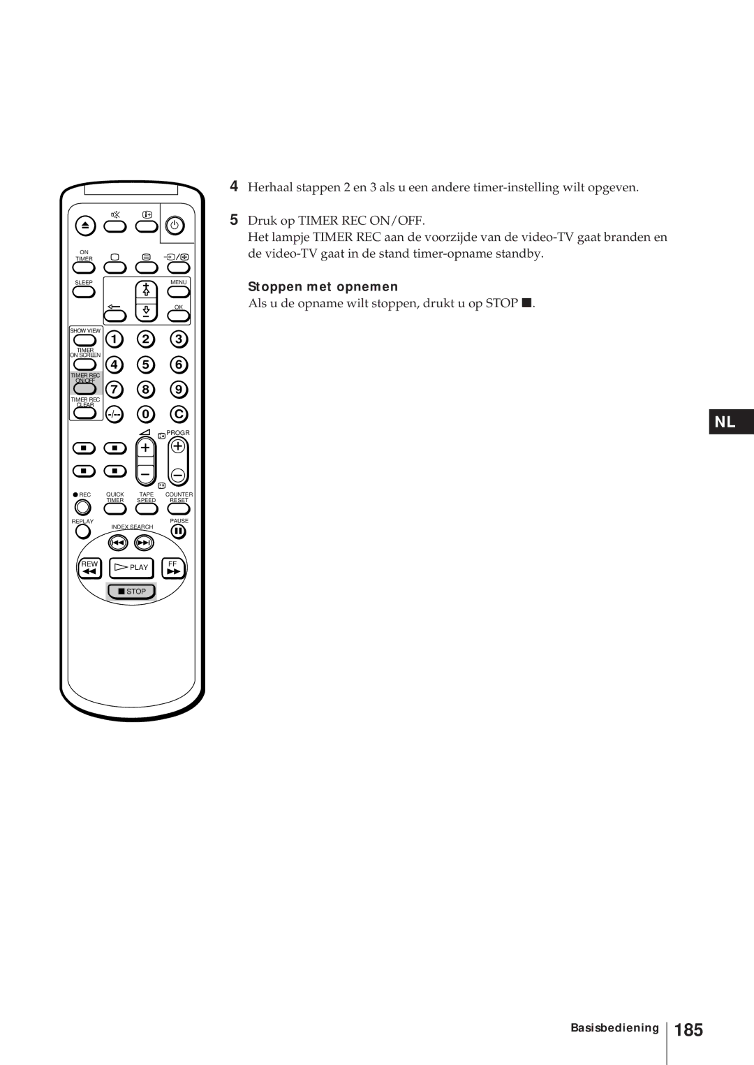 Sony KV-21V6D, KV-14V6D, KV-14V5D, KV-21V5D operating instructions 185, Stoppen met opnemen 