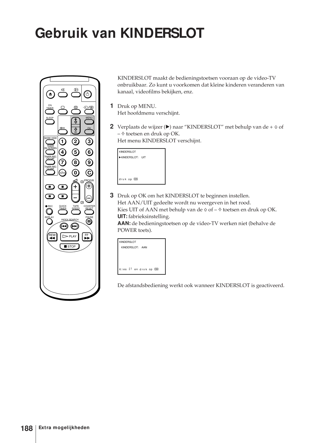 Sony KV-14V6D, KV-21V6D, KV-14V5D, KV-21V5D operating instructions Gebruik van Kinderslot, 188 