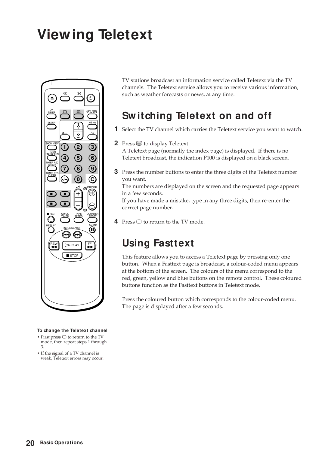 Sony KV-14V6D, KV-21V6D, KV-14V5D, KV-21V5D operating instructions Viewing Teletext, To change the Teletext channel 