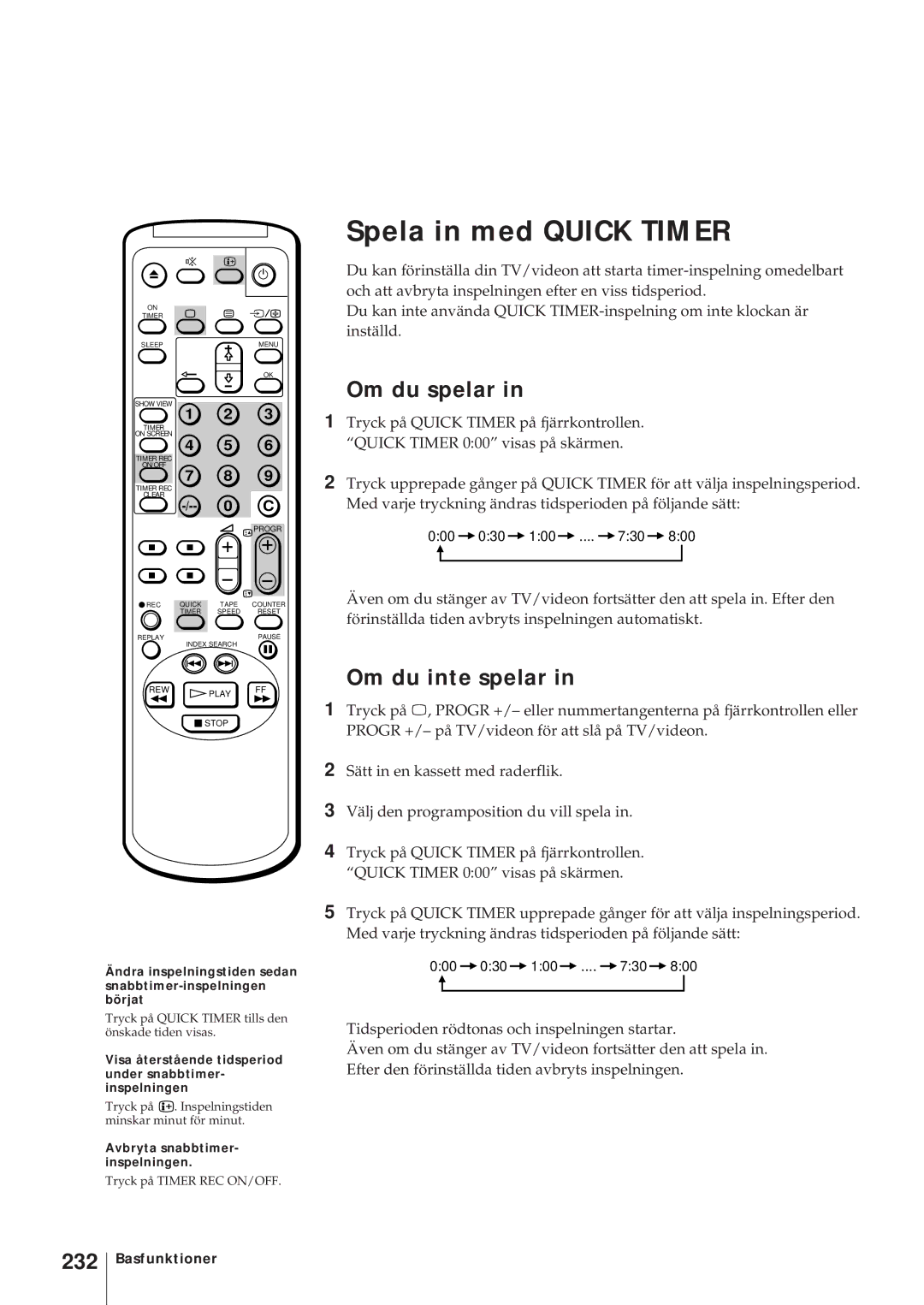 Sony KV-14V6D, KV-21V6D, KV-14V5D, KV-21V5D operating instructions Spela in med Quick Timer, Om du spelar, 232 