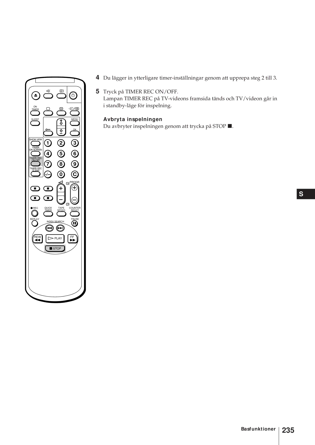 Sony KV-21V5D, KV-14V6D, KV-21V6D, KV-14V5D operating instructions 235, Avbryta inspelningen 