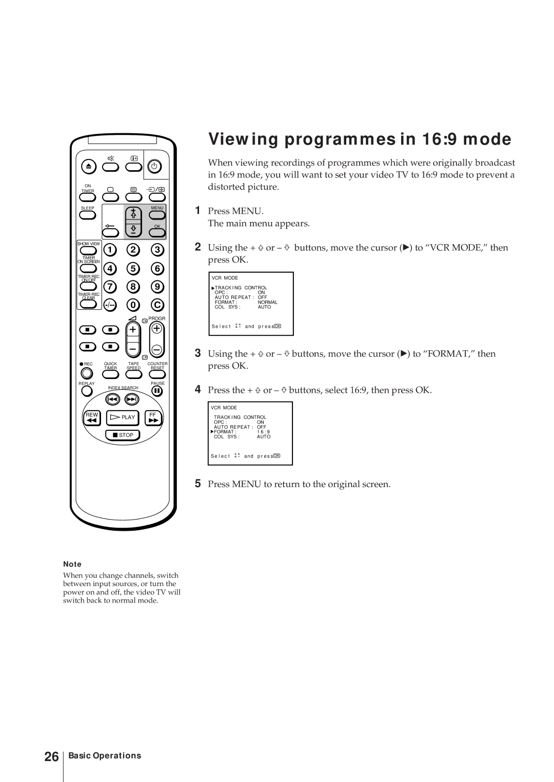 Sony KV-14V5D, KV-14V6D, KV-21V6D, KV-21V5D operating instructions Viewing programmes in 169 mode 