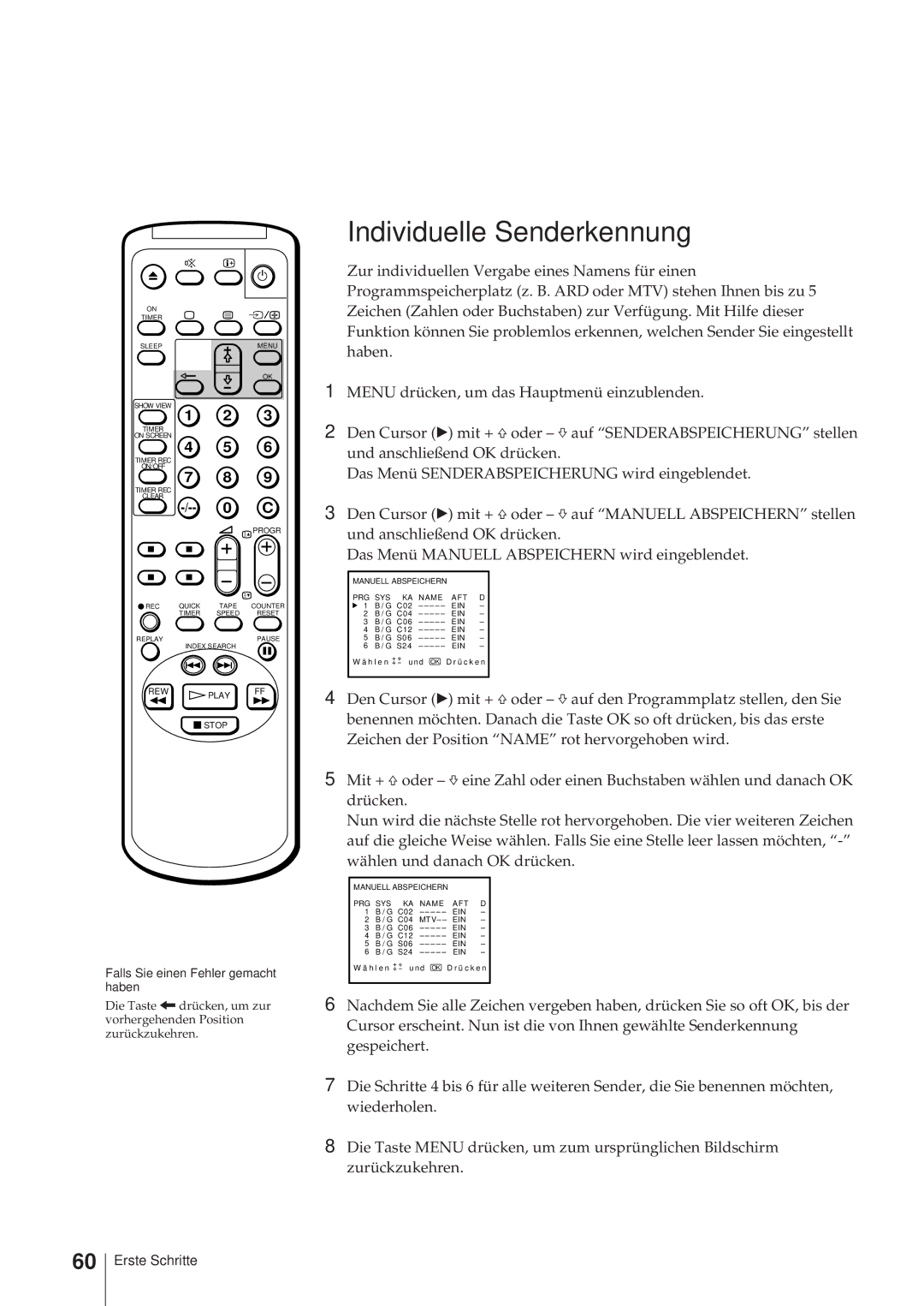 Sony KV-14V6D, KV-21V6D, KV-14V5D, KV-21V5D operating instructions Individuelle Senderkennung 