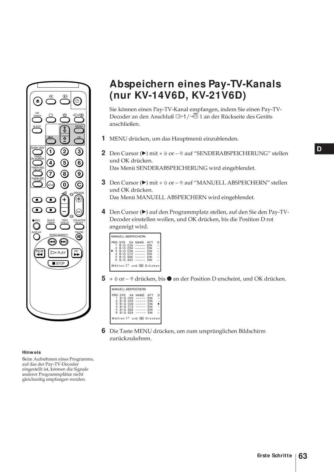 Sony KV-21V5D, KV-14V6D, KV-21V6D, KV-14V5D operating instructions Angezeigt wird 