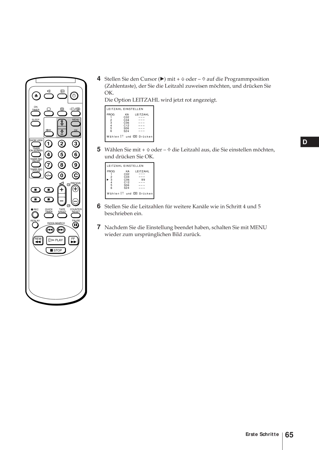 Sony KV-21V6D, KV-14V6D, KV-14V5D, KV-21V5D operating instructions Erste Schritte 