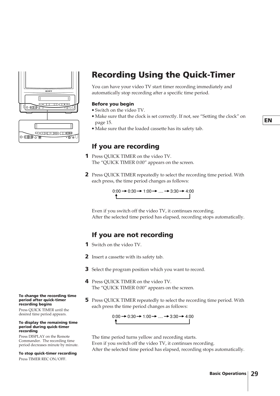 Sony KV-14VM5MT, KV-21VM6MT operating instructions Recording Using the Quick-Timer, If you are recording 