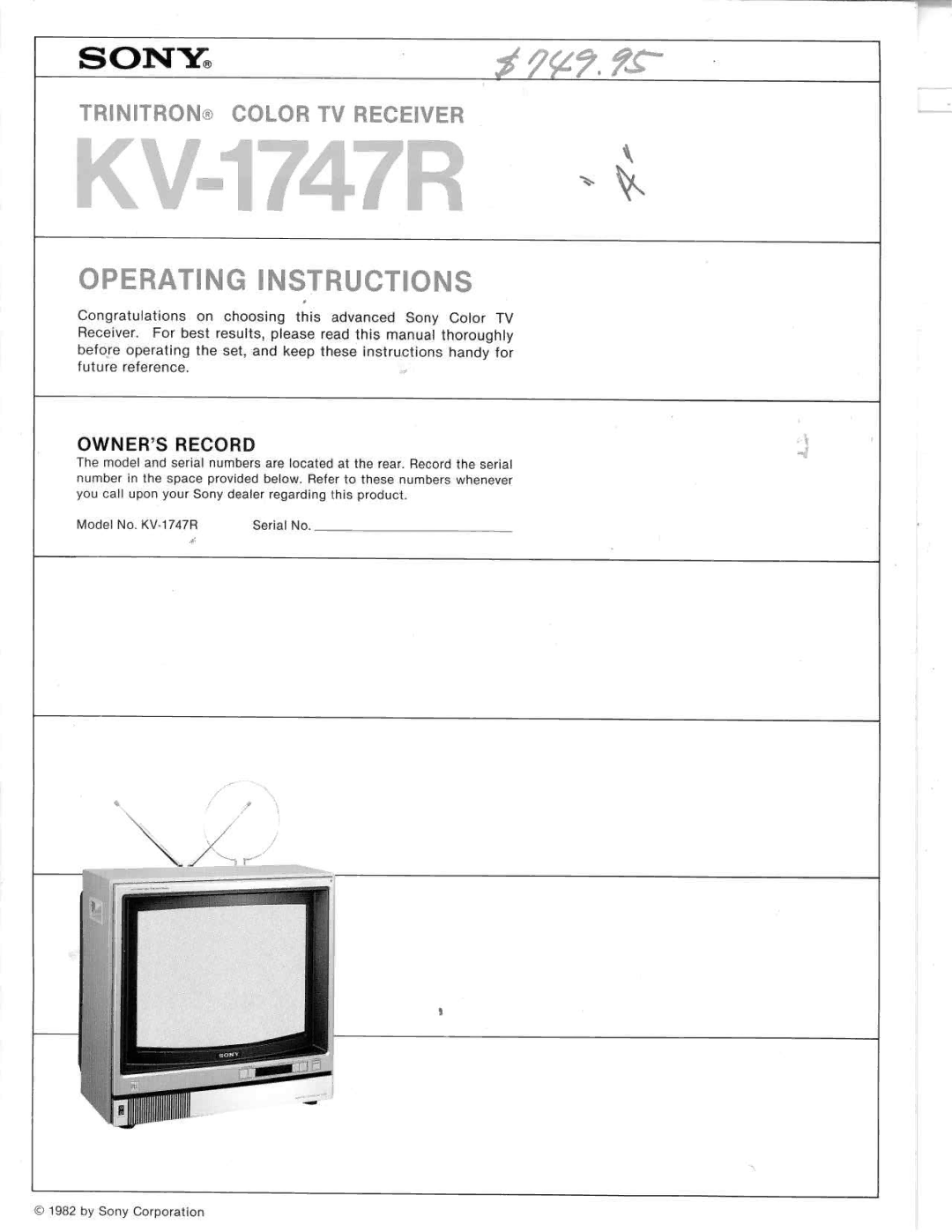 Sony KV-1747R manual 