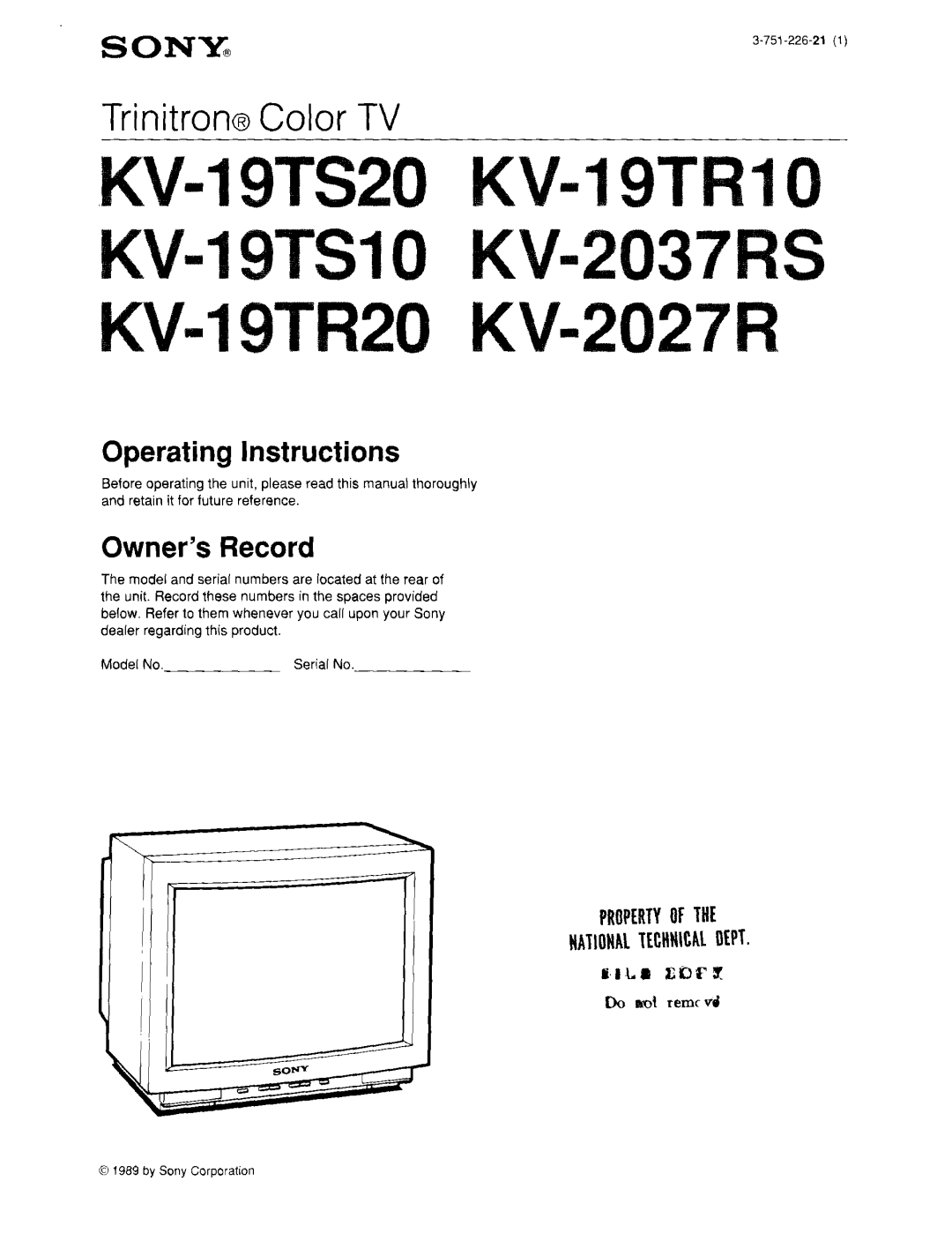 Sony KV-2027R, KV-19TS10, KV-19TR10, KV-19TR20, KV-19TS20, KV-2037RS manual 