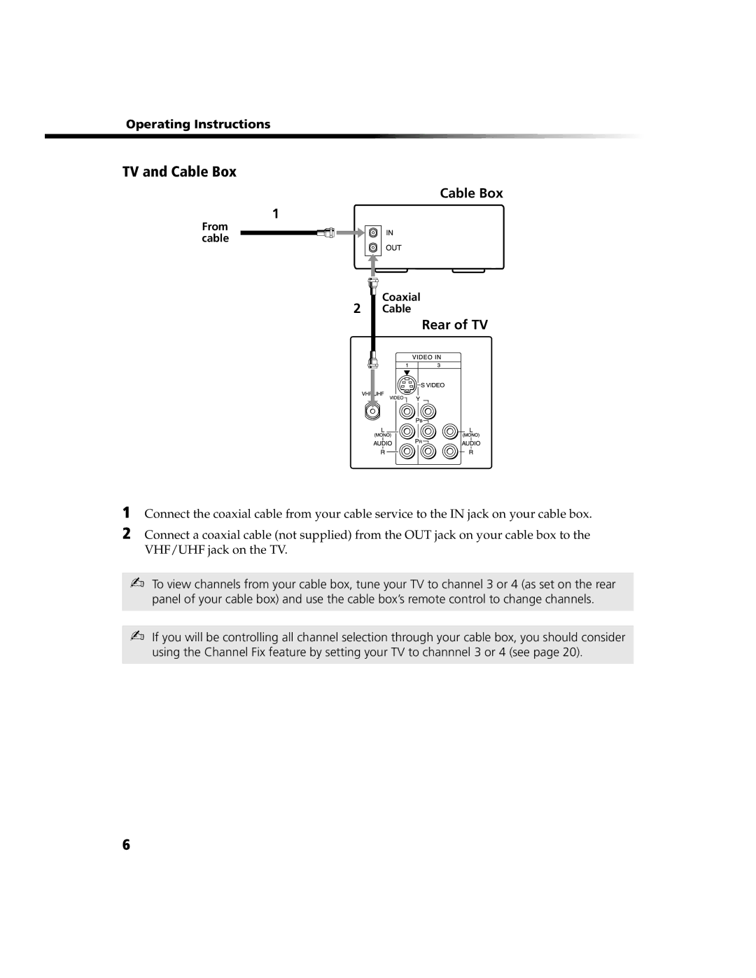 Sony KV-24FS100, KV-20FS100, KV-13FS110, KV-13FS100 operating instructions TV and Cable Box 