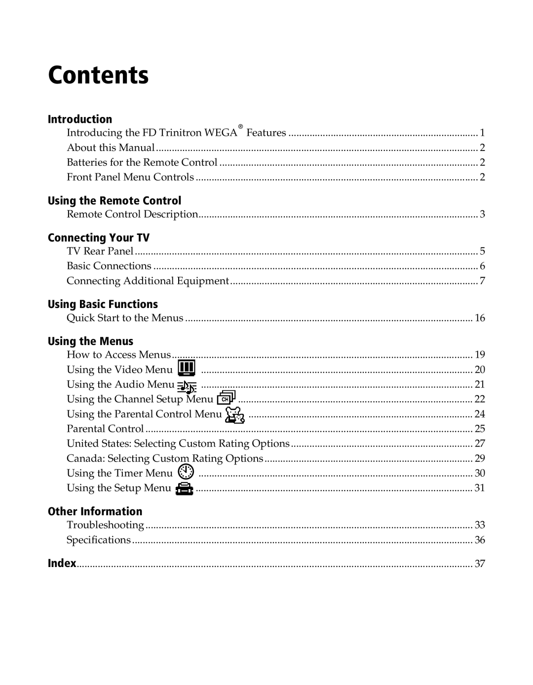 Sony KV-20FS120, KV-24FS120 manual Contents 