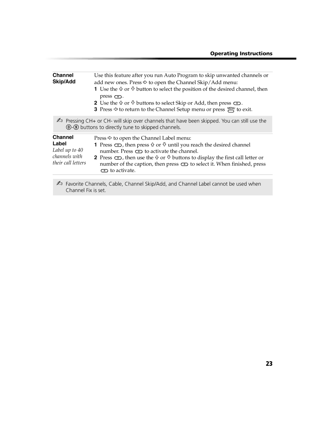 Sony KV-20FV300, KV-24FV300 manual Operating Instructions Channel Skip/Add 