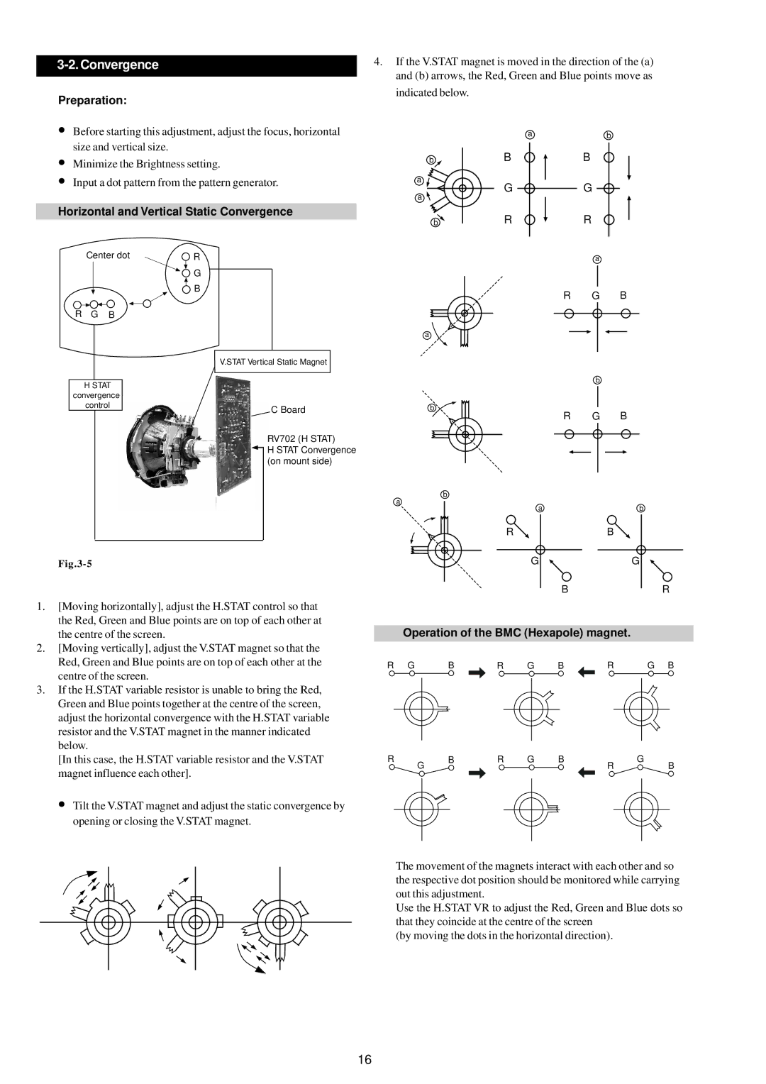 Sony KV-21FX30B, KV-21FX30E Preparation, Horizontal and Vertical Static Convergence, Operation of the BMC Hexapole magnet 