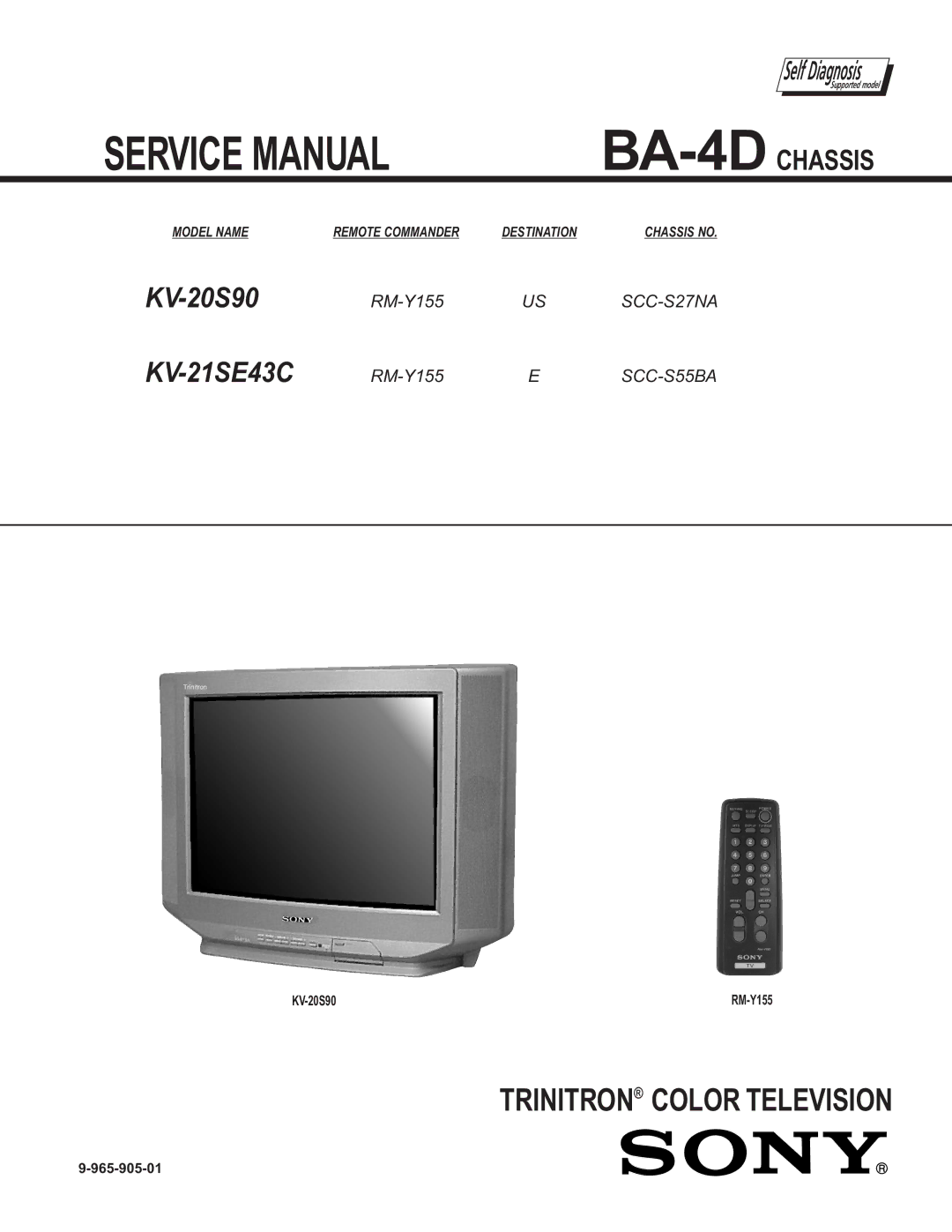 Sony KV-20S90, KV-21SE43C service manual Trinitron Color Television 