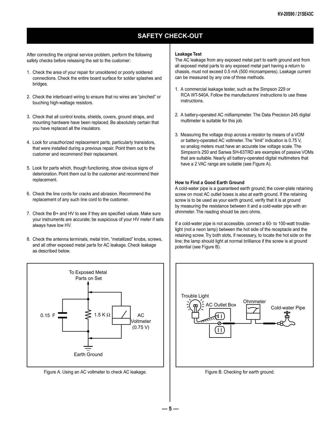 Sony KV-20S90, KV-21SE43C service manual Safety CHECK-OUT, Leakage Test 